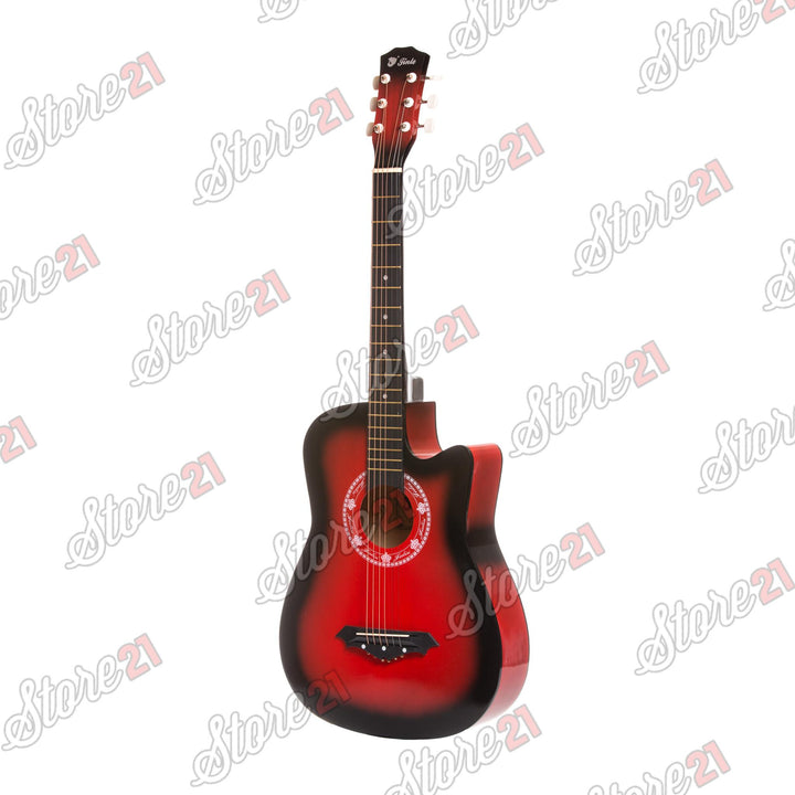 Chitara Acustica rosu negru – 6 Corzi Metalice 4/4,Recomandata Peste 11 Ani, Inclusiv Adulti
