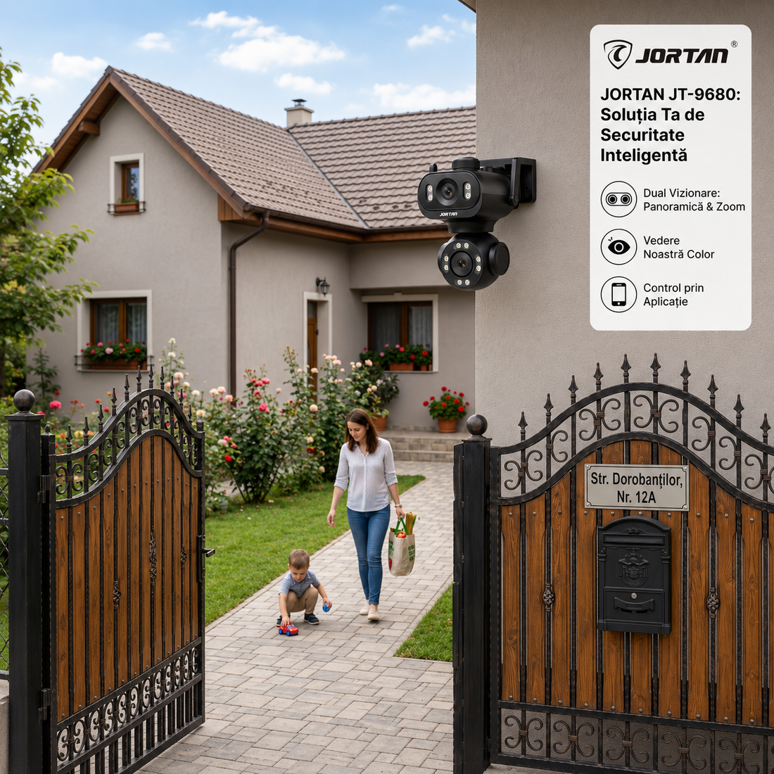 Camera Supraveghere WiFi JORTAN JT-9680 6MP Dual-Head PTZ + Cablu 5m Cadou