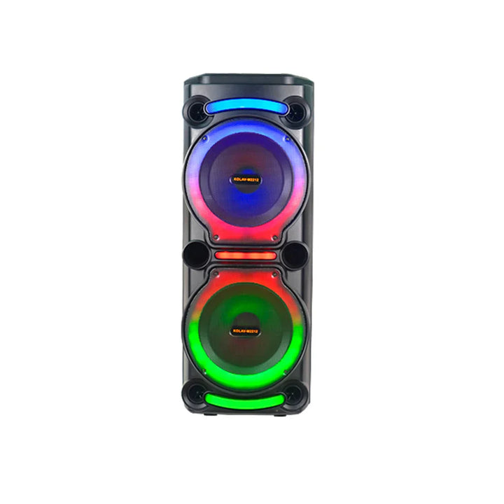 Boxă Karaoke Portabilă KOLAV-M2212, 400W RMS, 2x12", Bluetooth, 2 Microfoane Wireless, RGB LED, TWS, USB-C, TF Card, Telecomandă Inclusă