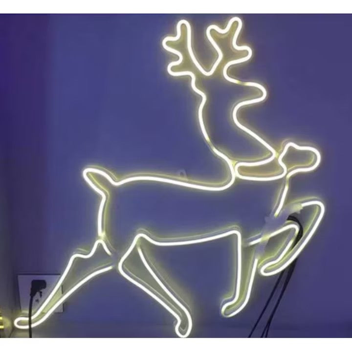 Decoratiune luminoasa Ren de Craciun AT PERFORMANCE®, 2 fete, cu Furtun LED, 57x50x4 cm, Alb cald.