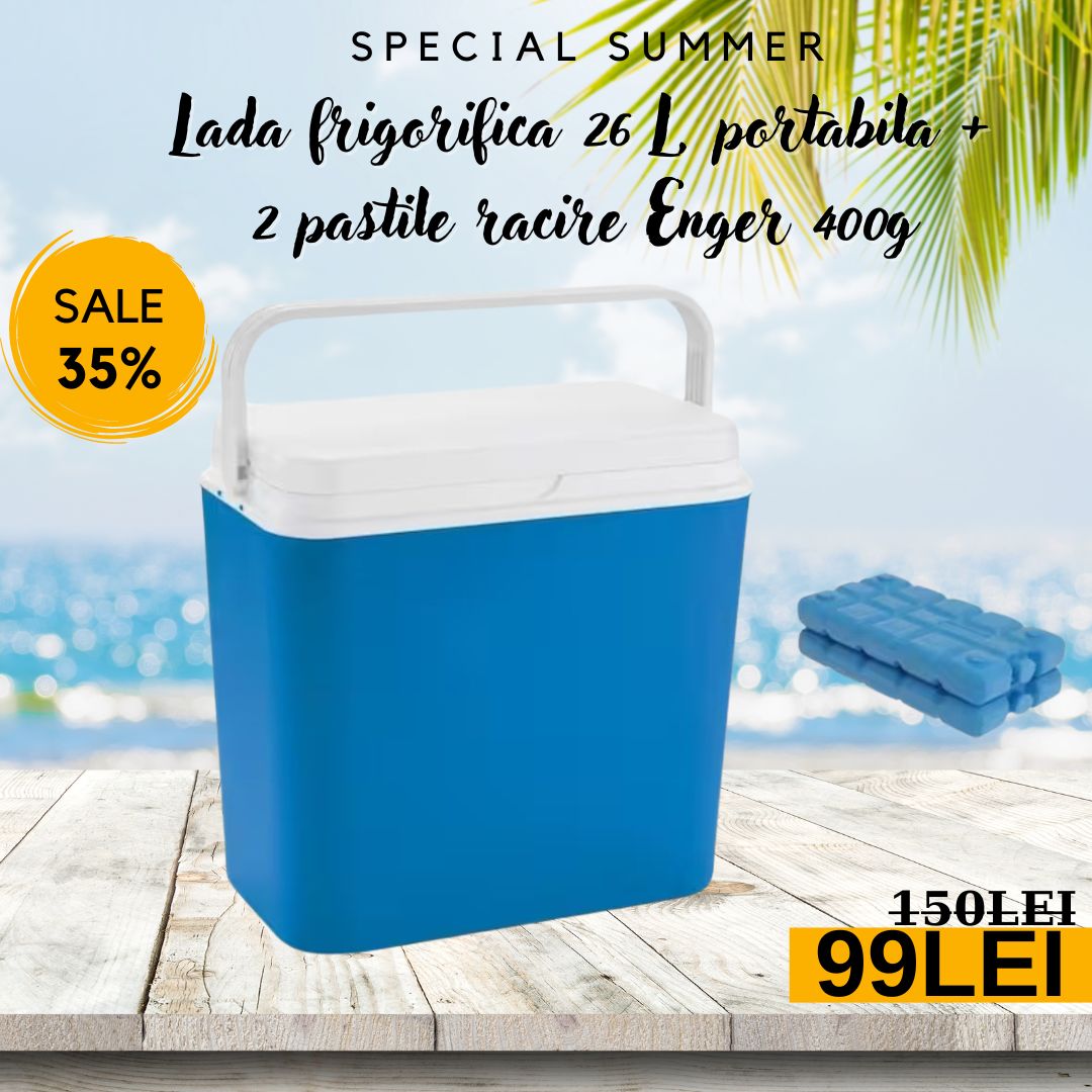 Lada frigorifica 26 L, portabila + 2 pastile racire Enger 400g