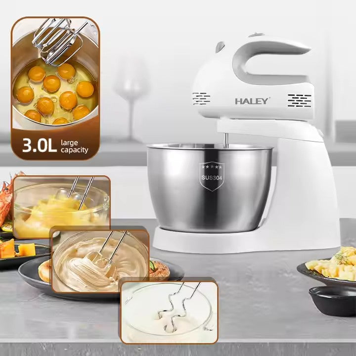 Mixer de Inalta Performanta HALEY, 500W, Bol Generos din Inox de 3L, 5 Trepte de Viteza, Alb si Inox