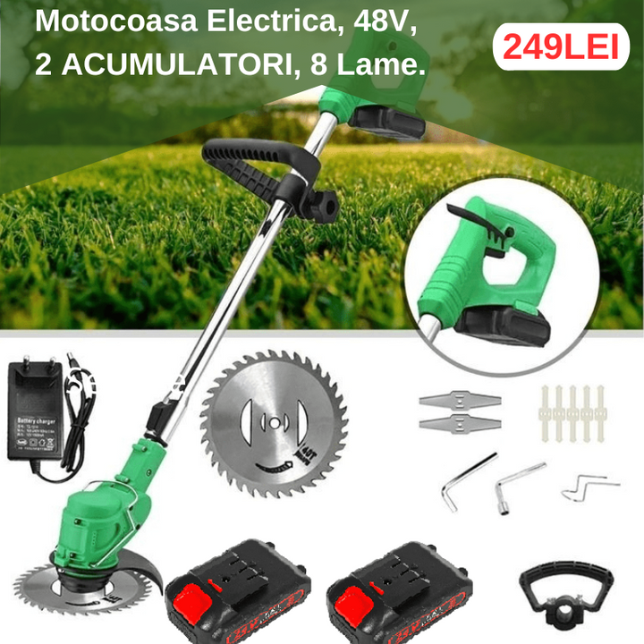 Motocoasa Electrica, 48V, 2 ACUMULATORI, 26000mAh, 8 Lame