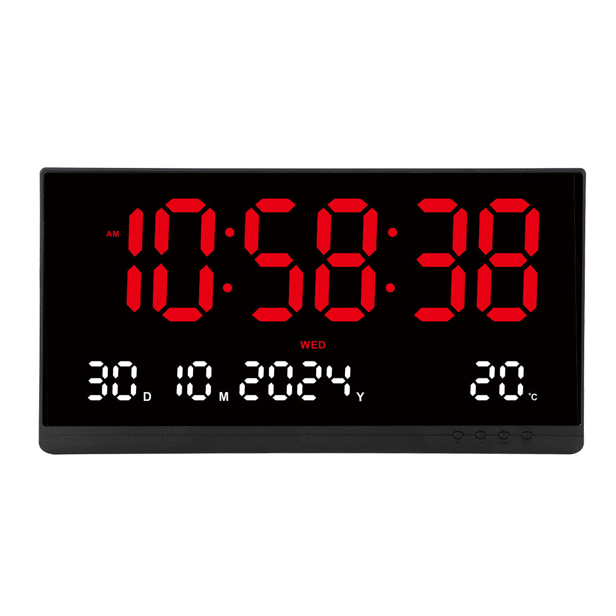 Ceas Digital de Masa AT PERFORMANCE®, cu Lumina Led Rosu, Alarma, 3 Niveluri de Luminozitate, Calendar, Temperatura, Functie Snooze, Mod de Noapte, 11x22cm.