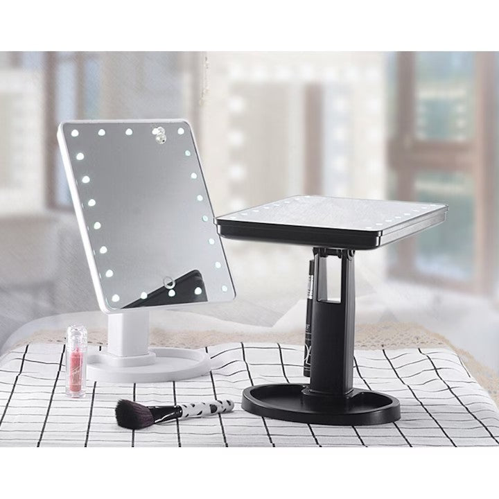 Oglinda Cosmetica AT PERFORMANCE® cu Iluminare LED, include 22 de Led-uri Puternice, Functie pentru Reglarea Intensitatii luminii, Reglarea inclinarii Oglinzii pana la 180°, Alimentare pe baterii sau la Retea, Baza Stabila.