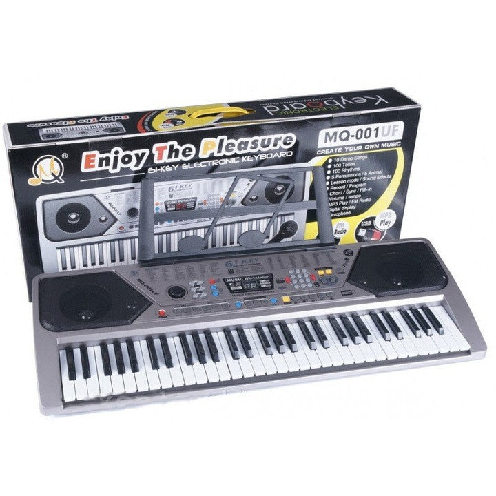 Orga Electronica + Stativ pentru Orga ,Cu 61 De Clape, 100 De Ritmuri, 100 De Tonuri, 10 Melodii Demo, Argintiu.