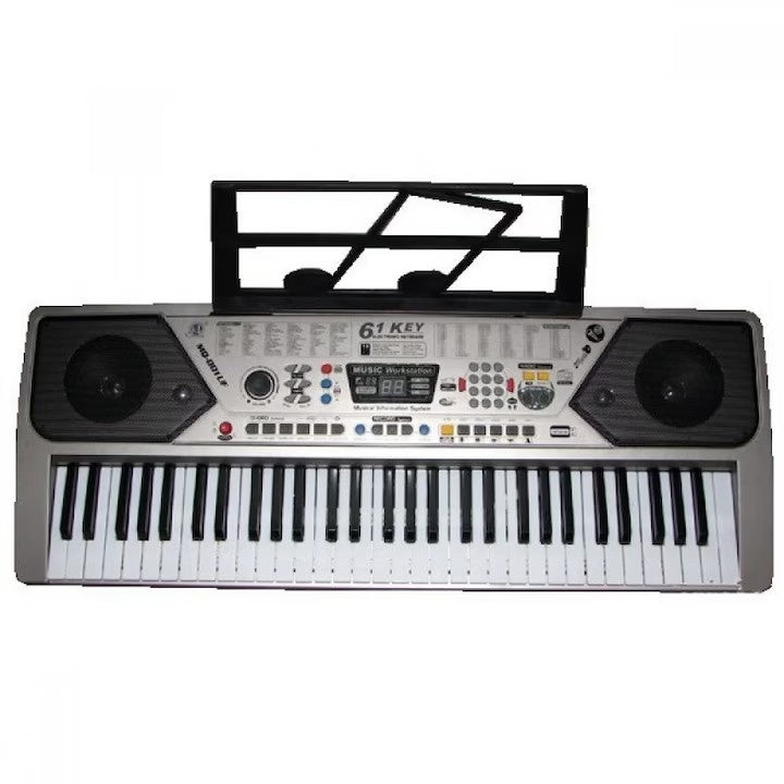 Orga Electronica + Stativ pentru Orga ,Cu 61 De Clape, 100 De Ritmuri, 100 De Tonuri, 10 Melodii Demo, Argintiu.