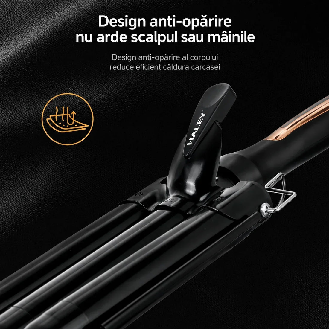 Ondulator De Păr Triplu Haley HY-3502, 70W, Ceramică Cu Turmalină, Pentru Bucle Și Valuri