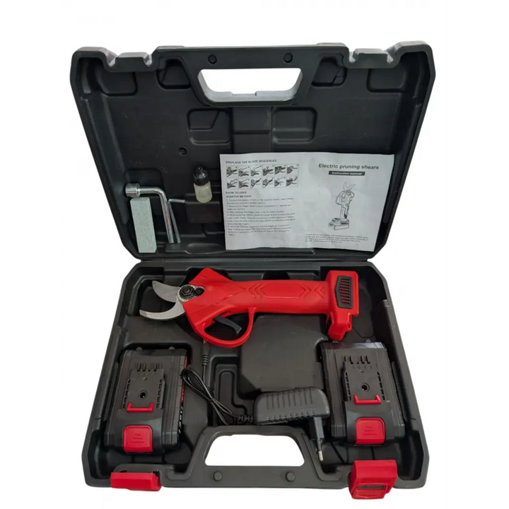 Foarfecă Electrică AT Performance cu 2 Acumulatori, Fără Fir, Lama Oțel Carbon, 5000 mAh, Rosu