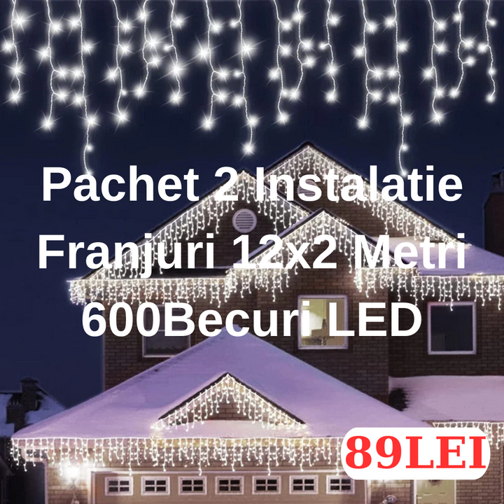 PACHET 2X Instalatie Franjuri 12 Metri, 2 x 300 Becuri LED ALB,Multicolor,ALBASTRU