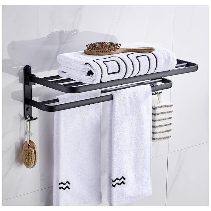 Suport Pliabil pentru Prosoape Baie AT PERFORMANCE®, Oțel Inoxidabil Negru, 60x21x19 cm – Compact, Elegant, Ușor de Montat