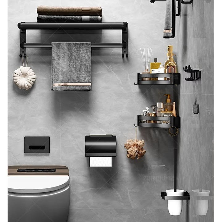 Suport Pliabil pentru Prosoape Baie AT PERFORMANCE®, Oțel Inoxidabil Negru, 60x21x19 cm – Compact, Elegant, Ușor de Montat