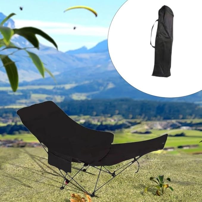 Scaun pliabil tip lounge AT PERFORMANCE® – Reclinabil, 4 poziții, reglabil, pentru camping, plajă și pescuit, cu husă de transport – Negru