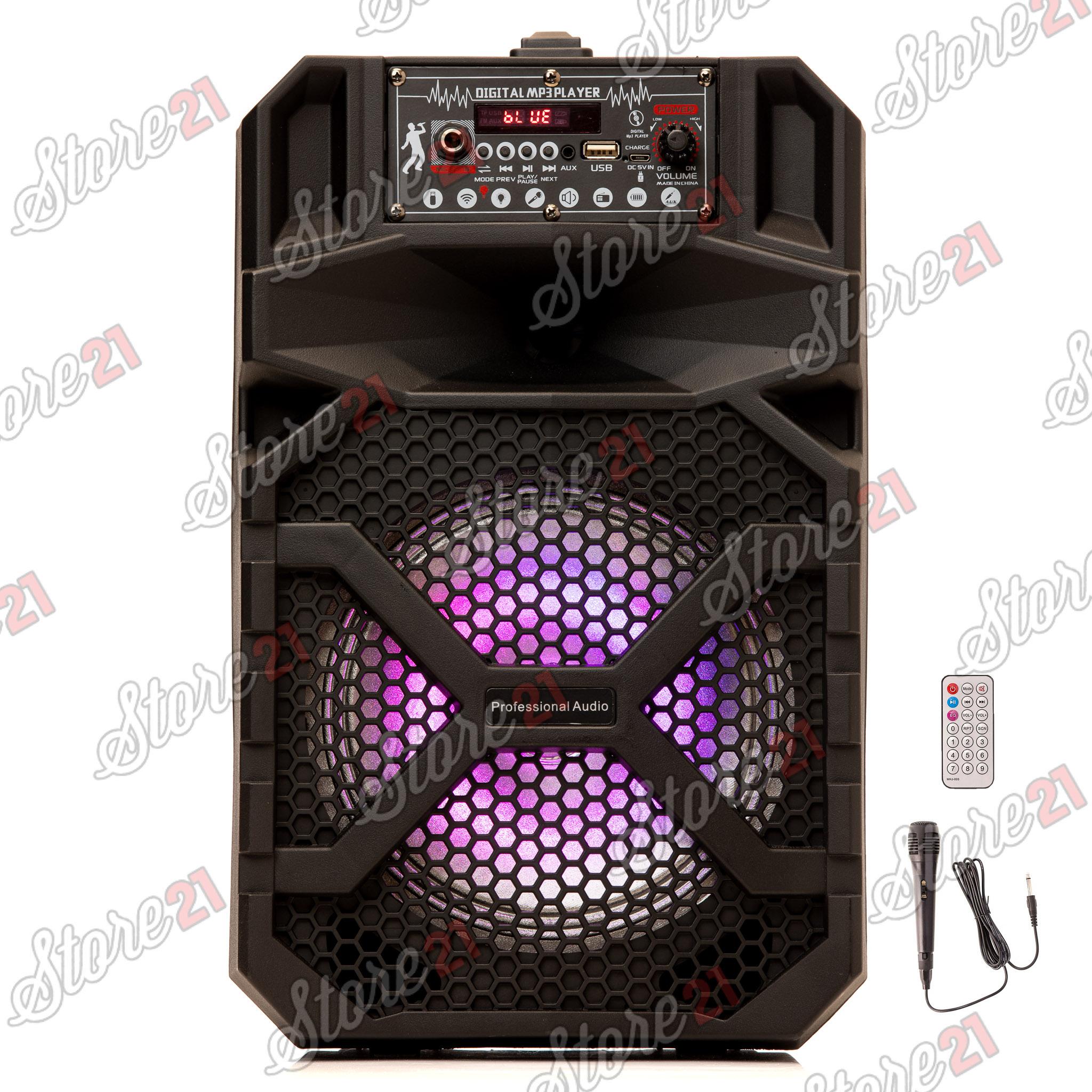 Boxa Activa Profesionala Portabila 200 W  Troler 8 Inch ,Microfon , USB, Radio, Bluetooth,Telcomanda CADOU Bratara fitness