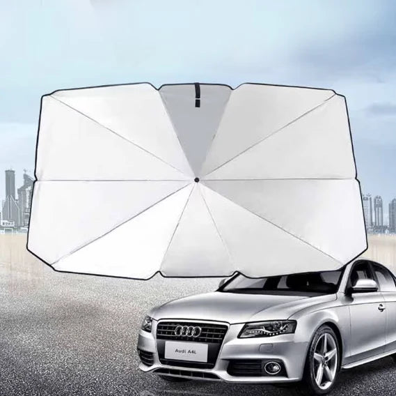 Parasolar Auto Pliabil, Pentru Masina, 140 X 75 Cm, In Forma De Umbrela, Negru-Argintiu, Rezistent UV