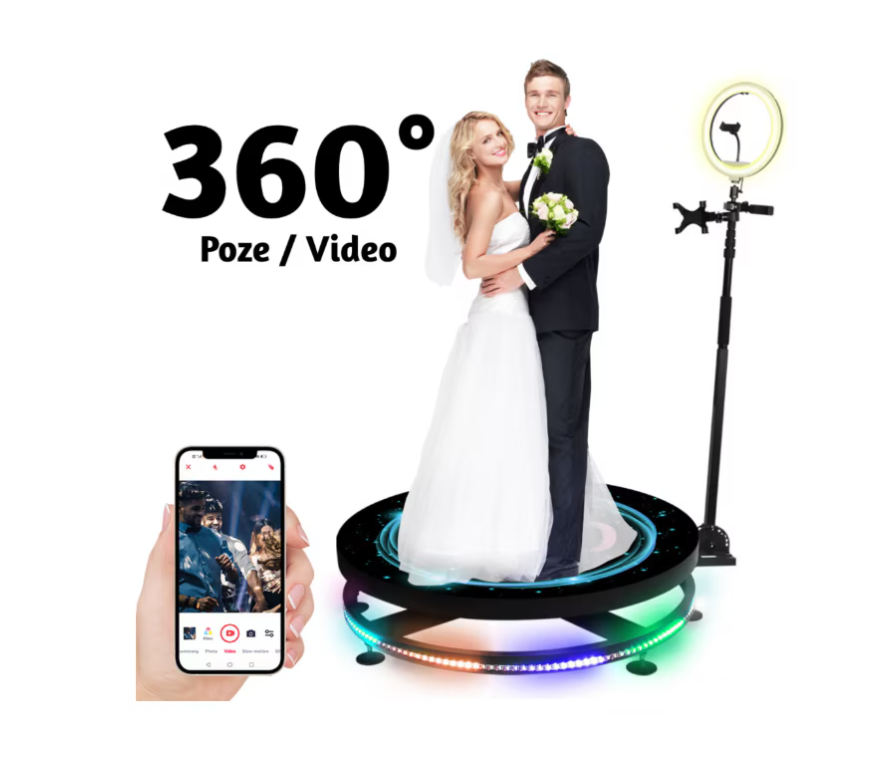 Platforma foto-video rotunda, At Performance, Selfie 360, brat rotativ, led RGB, pentru evenimente, diametru 100cm