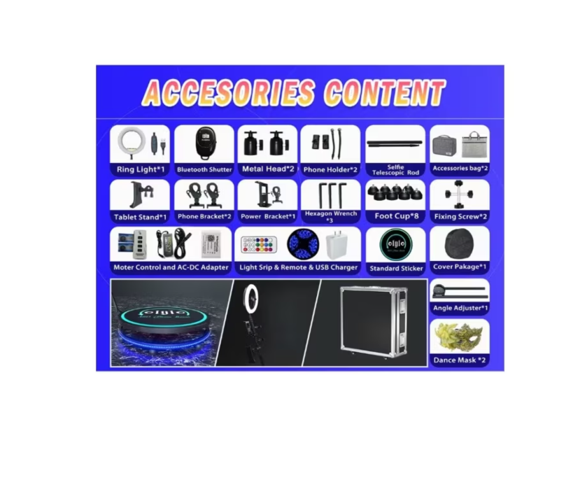 Platforma foto-video rotunda, At Performance, Selfie 360, brat rotativ, led RGB, pentru evenimente, diametru 100cm