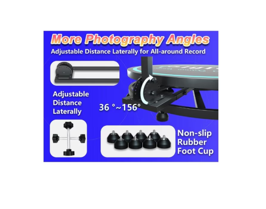 Platforma foto-video rotunda, At Performance, Selfie 360, brat rotativ, led RGB, pentru evenimente, diametru 100cm