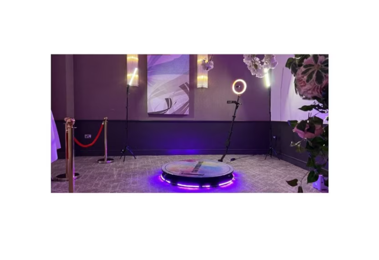 Platforma foto-video rotunda, At Performance, Selfie 360, brat rotativ, led RGB, pentru evenimente, diametru 100cm