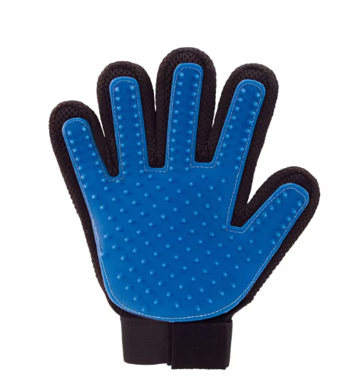 Manusa-perie de ingrijire caini, pisici si alte animale de companie, At Performance, pentru mana dreapta, Albastru cu negru