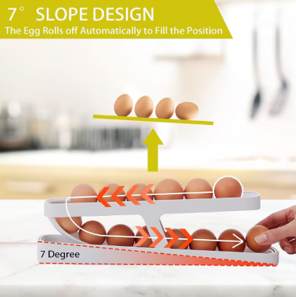 Suport organizator oua pentru frigider, AT PERFORMANCE®, cu rulare automata, depozitare 12-14, Transparent, Alb