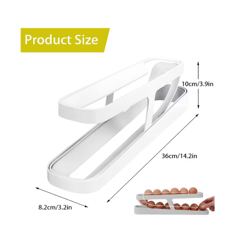 Suport organizator oua pentru frigider, AT PERFORMANCE®, cu rulare automata, depozitare 12-14, Transparent, Alb