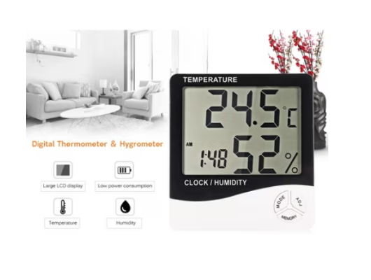 Termometru Meteo profesional cu Higrometru Digital Interior si Exterior, Display LCD, Design Slim, Ceas, Valori Min/Max