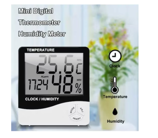 Termometru Meteo profesional cu Higrometru Digital Interior si Exterior, Display LCD, Design Slim, Ceas, Valori Min/Max