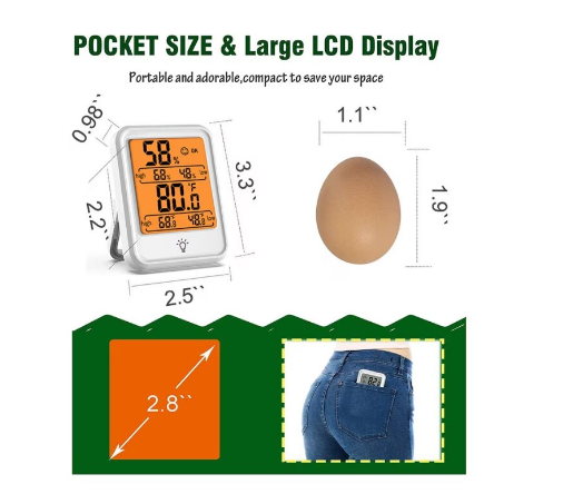 Termometru si Higrometru de Camera, At Performance, Portabil, Display Digital LCD de 2.3 inch, Luminat, Monitorizare Umiditate, 52x72x22 mm, 3 Moduri de Fixare, Alb.
