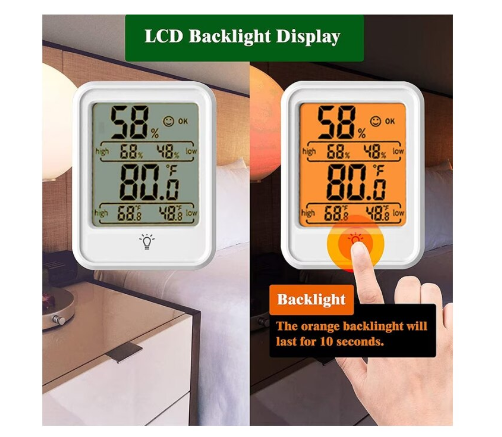 Termometru si Higrometru de Camera, At Performance, Portabil, Display Digital LCD de 2.3 inch, Luminat, Monitorizare Umiditate, 52x72x22 mm, 3 Moduri de Fixare, Alb.