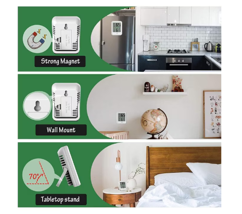 Termometru si Higrometru de Camera, At Performance, Portabil, Display Digital LCD de 2.3 inch, Luminat, Monitorizare Umiditate, 52x72x22 mm, 3 Moduri de Fixare, Alb.