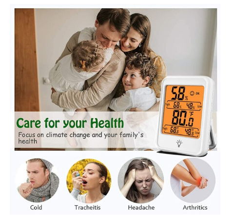 Termometru si Higrometru de Camera, At Performance, Portabil, Display Digital LCD de 2.3 inch, Luminat, Monitorizare Umiditate, 52x72x22 mm, 3 Moduri de Fixare, Alb.