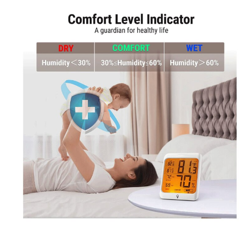 Termometru si Higrometru de Camera, At Performance, Portabil, Display Digital LCD de 2.3 inch, Luminat, Monitorizare Umiditate, 52x72x22 mm, 3 Moduri de Fixare, Alb.