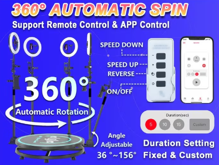 Platforma Foto-Video rotunda AT PERFORMANCE®, Selfie 360, brat rotativ, Led RGB, pentru Evenimente, diametru 80cm