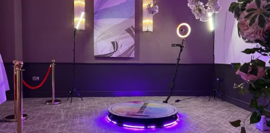 Platforma Foto-Video rotunda AT PERFORMANCE®, Selfie 360, brat rotativ, Led RGB, pentru Evenimente, diametru 80cm