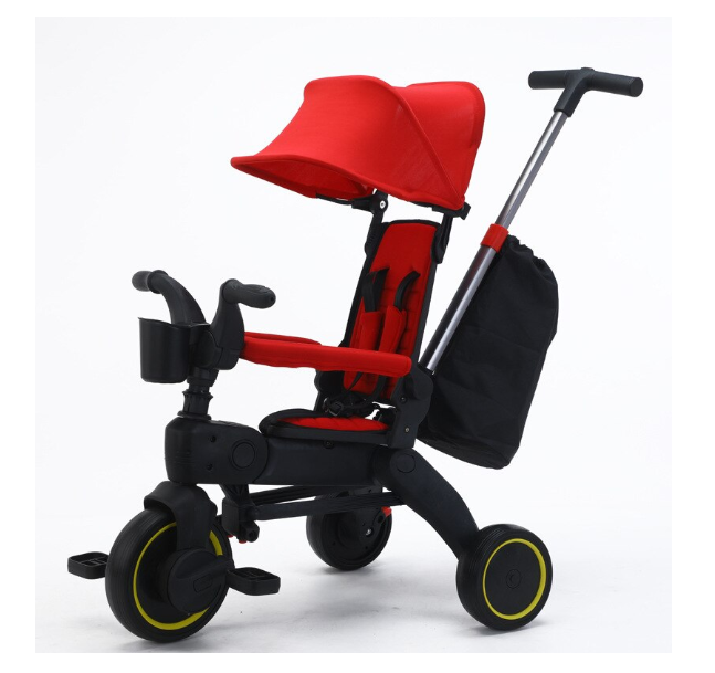 Tricicleta 4IN 1, At Performance, Centura Prindere, Bara Protectie, Piele ecologica, Suport Pahar, Pedale Detasabile, 6 luni+, Rosu / Negru