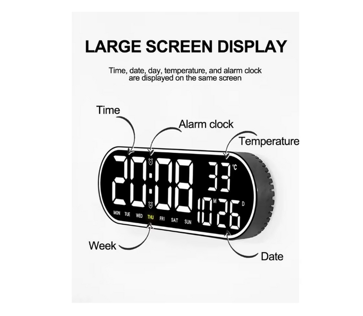 Ceas de perete digital LED, AT PERFORMANCE®, telecomanda, albastru
