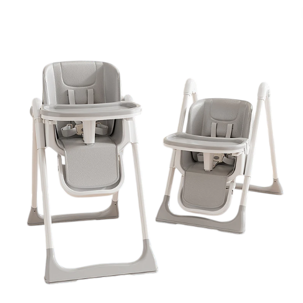 Scaun de masa bebe, At Performance, Pliabil, Inaltime ajustabila 5 pozitii, 4 roti, Structura otel, gri