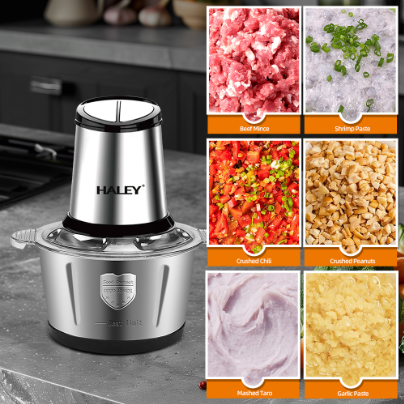 Tocator Universal Electric HY-1220 pentru Carne si Legume, Capacitate 2L, Bol Inox, 4 Lame Premium din Otel Inoxidabil, Motor Puternic 500W