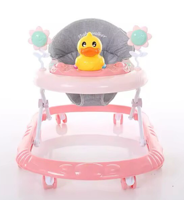 Premergator pliabil si muzical, AT PERFORMANCE®, cu roti de silicon, Ratusca, 2 flori, Roz