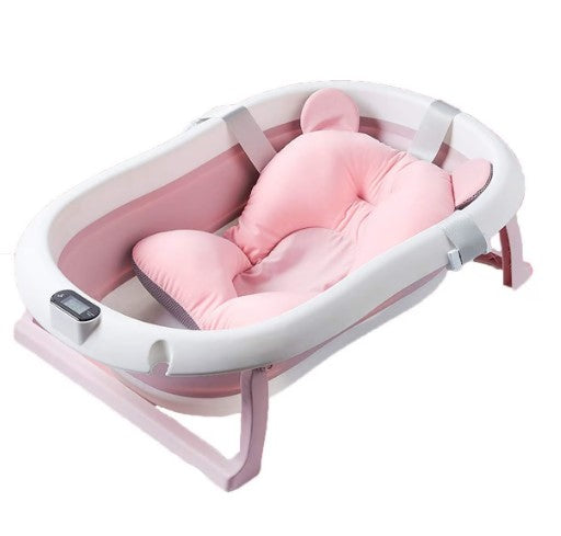 Cadita pliabila roz pentru nou nascuti cu pernita si termometru incorporat