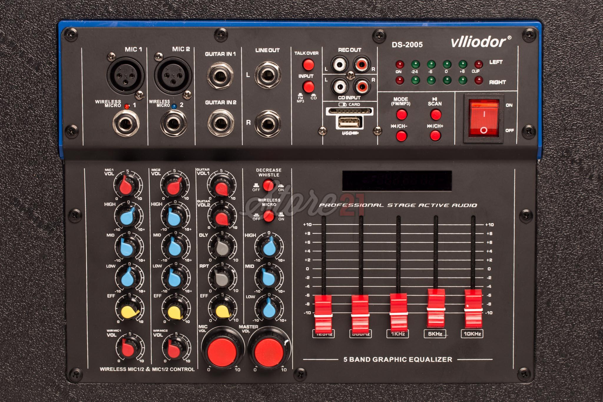 Set Boxe active 800 W profesionale Vlliodor 2005,15 INCH, 2 Microfoane Wireless, USB, Radio, Bluetooth