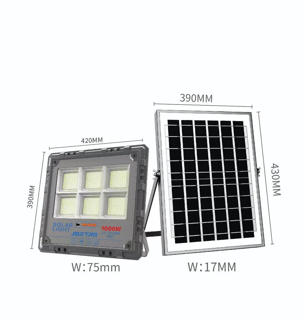 Proiector Solar LED HNY 1000W cu Panou Fotovoltaic Separat, Telecomandă, Senzor de Mișcare, IP66, 6500K