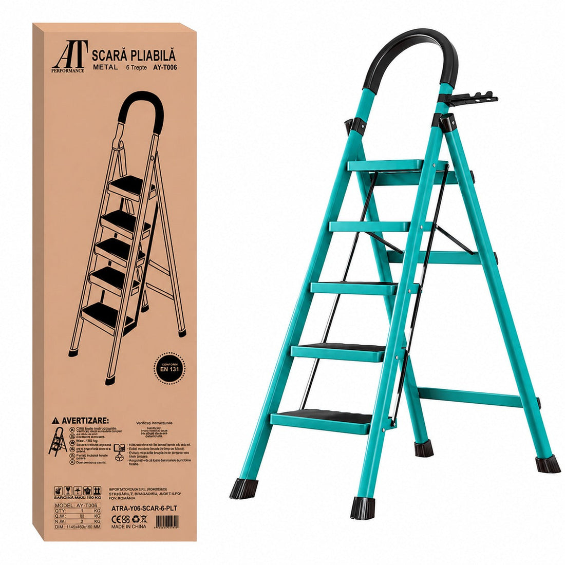 Scara Pliabila cu 3/4/5/6 Trepte Late, At Performance, Metalica, Maxim 150 Kg, Picioare Antialunecare