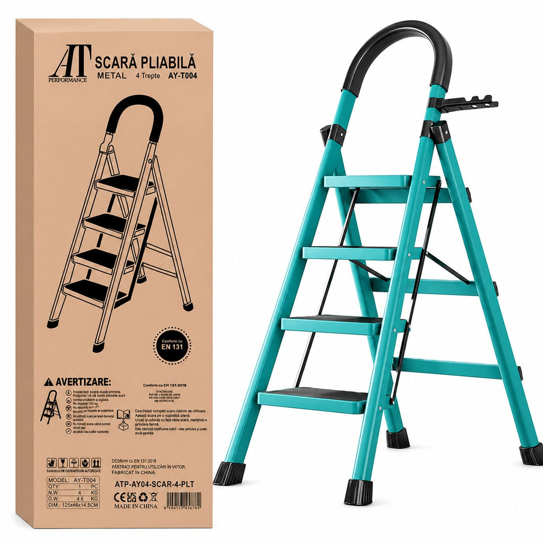 Scara Pliabila cu 3/4/5/6 Trepte Late, At Performance, Metalica, Maxim 150 Kg, Picioare Antialunecare