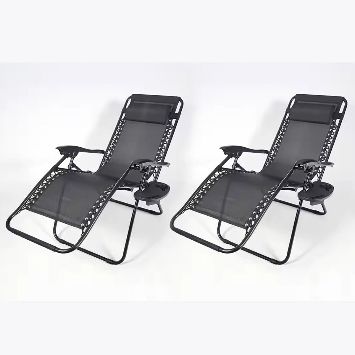 Set 2 Șezlonguri Portabile AT PERFORMANCE®, de Lux, Modern, Scaun Reclinabil, Pliabil pentru Plajă și Grădină, cu Suport pentru Pahare