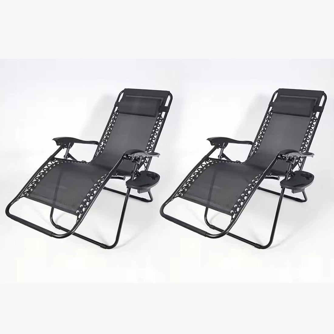 Set 2 Șezlonguri Portabile AT PERFORMANCE®, de Lux, Modern, Scaun Reclinabil, Pliabil pentru Plajă și Grădină, cu Suport pentru Pahare