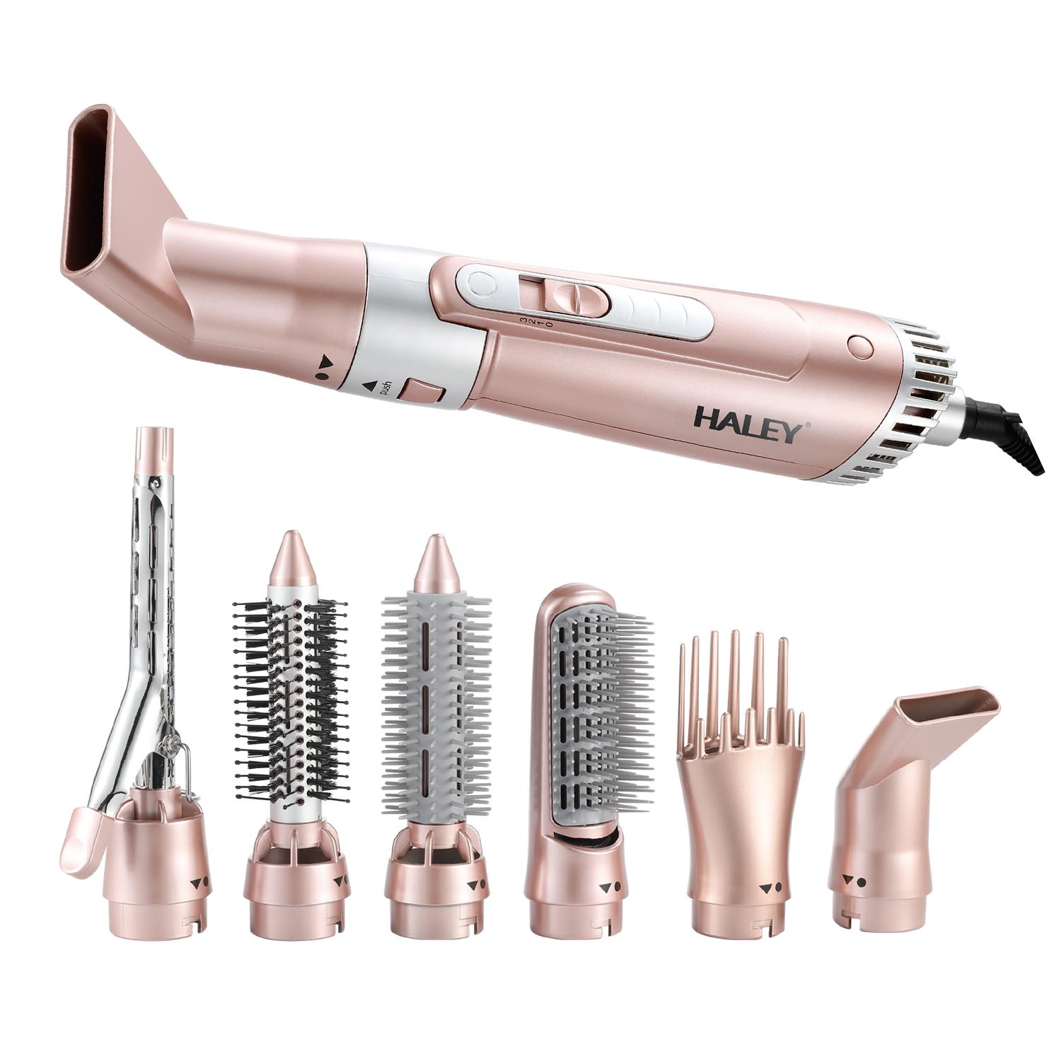 Uscător de Păr 7 în 1 HALEY – Ondulator Multifuncțional cu Ionizare, Protecție Termică, 800W, Accesorii Incluse, Ideal pentru Coafare Profesională Acasă