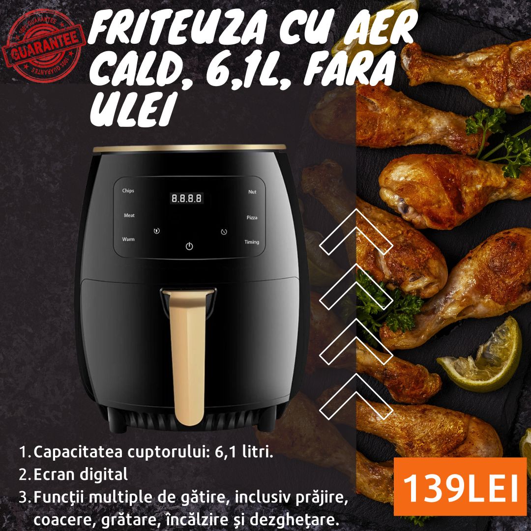 Friteuza cu Aer Cald, Fara Ulei, 6L, 2400W