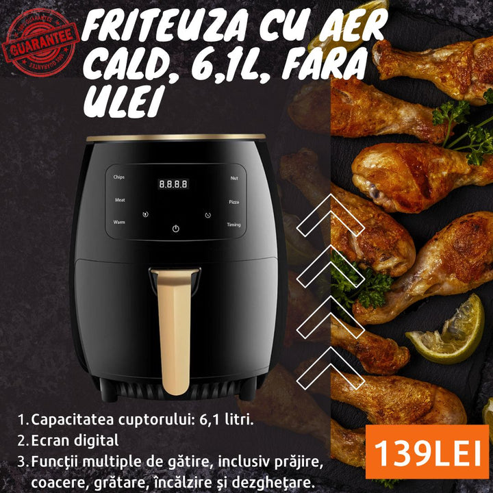 Friteuza cu Aer Cald, Fara Ulei, 6L, 2400W